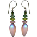 Frosted pink iridescent earrings from Owen Glass Collection featuring the TANGO 47 design with a shimmering, colorful finish.
