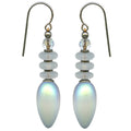 Frosted iridescent white earrings from Owen Glass Collection, featuring tango 54 design with a delicate, elegant appearance.