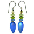 Frosted blue iridescent dangle earrings from Owen Glass Collection, featuring a sleek, elegant design with shimmering finish.