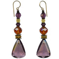 Owen Glass Collection TASHKENT light amethyst dangle earrings with glass and crystal accents, hanging gracefully.