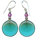 Teal glass and fuchsia crystal dangle earrings from Owen Glass Collection featuring vibrant, elegant jewelry with intricate design.