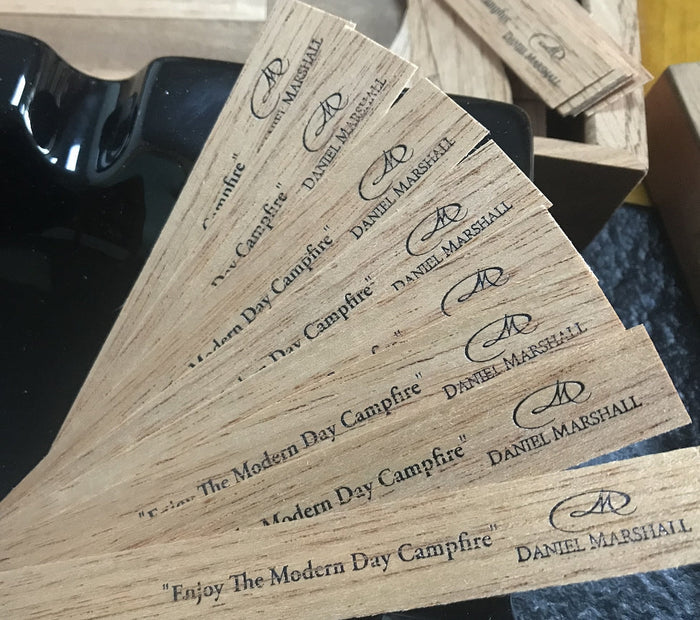 THE DM CIGAR ENHANCER / RESPECTER GOLDEN CUTTER AND LIGHTER GIFT SET "Since 1982" Spanish Cedar "Keep it Lit" & "Enjoy the Modern Day Campfire" Cigar Enhancer