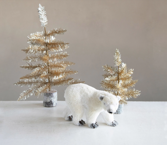 TINSEL TREE WITH WOODEN BASE - SMALL
