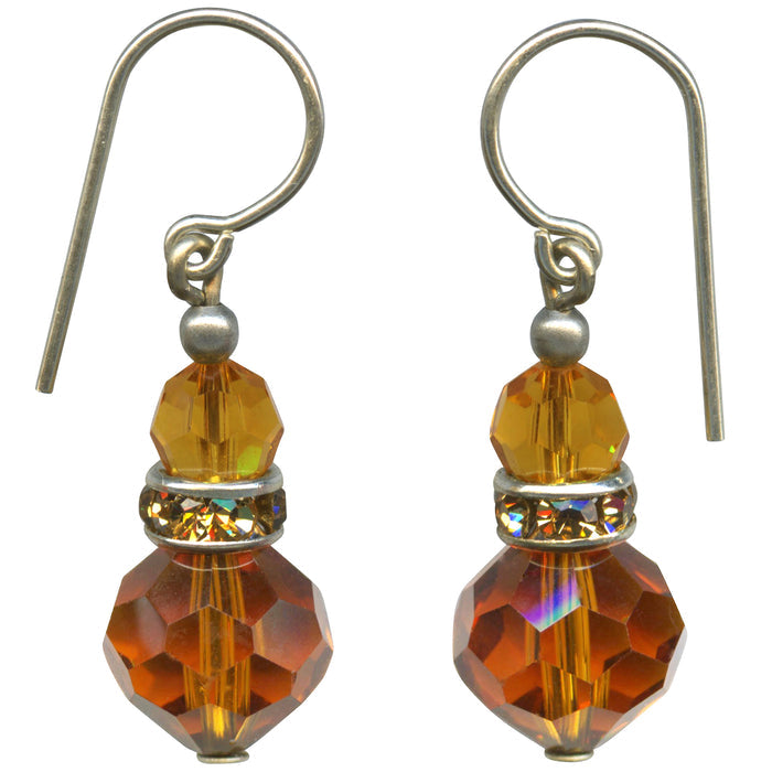 Owen Glass Collection Topaz Crystal and Rhinestone Dangle Earrings with sparkling gemstone accents and intricate metalwork.