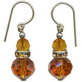 Owen Glass Collection Topaz Crystal and Rhinestone Dangle Earrings with sparkling gemstone accents and intricate metalwork.