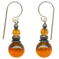 Owen Glass Collection Topaz German Glass and Austrian Crystal dangle earrings with bubble design, elegant jewelry for women.