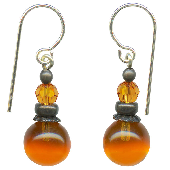 Owen Glass Collection Topaz German Glass and Austrian Crystal dangle earrings with bubble design, elegant jewelry for women.