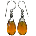Owen Glass Collection Topaz German glass drop earrings with seedpod design, featuring vibrant blue glass and elegant dangle style.
