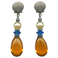 Owen Glass Collection Topaz Glass and Austrian Crystal Post Earrings with raindrop design, featuring sparkling blue and clear stones.