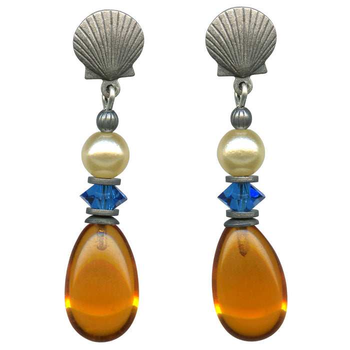 Owen Glass Collection Topaz Glass and Austrian Crystal Post Earrings with raindrop design, featuring sparkling blue and clear stones.