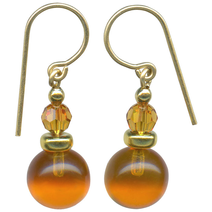 Owen Glass Collection Topaz Glass and Crystal Drop Earrings with bubble-shaped design, featuring elegant, sparkling gemstone accents.