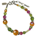 Pink and green Czech glass and Austrian crystal beaded bracelet from Owen Glass Collection, showcasing colorful, intricate jewelry design.