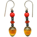 Owen Glass Collection Topaz and Red Czech Glass and Austrian Crystal Drop Earrings with watercolored design and elegant dangle style.