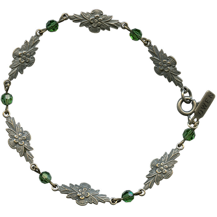 Owen Glass Collection Grace 8 tourmaline and Austrian crystal filigree bracelet featuring intricate metalwork and vibrant gemstone accents.