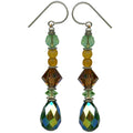 Green iridescent tourmaline crystal earrings from Owen Glass Collection, featuring vibrant, shimmering gemstone dangles.