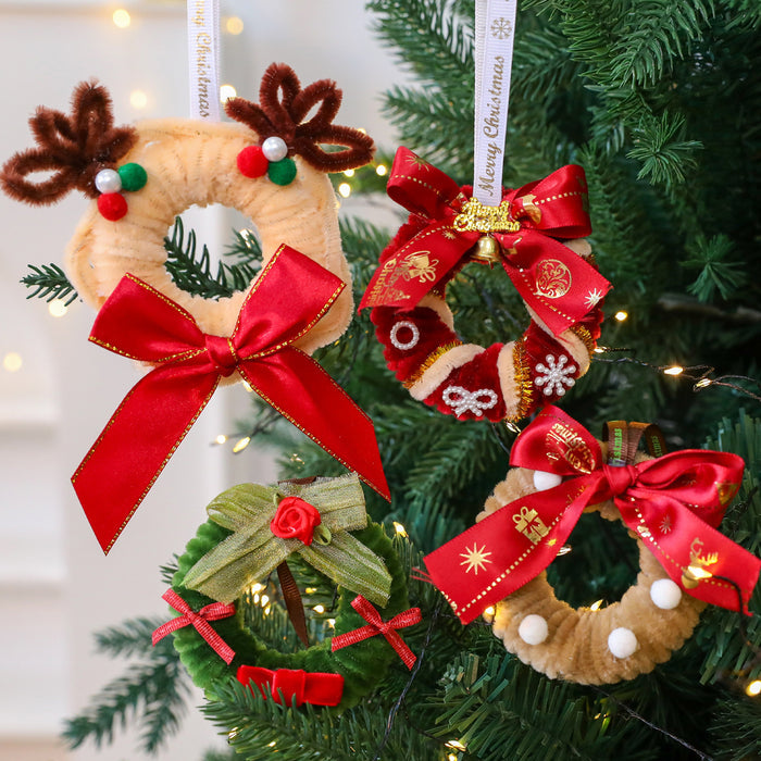 Twisted Stick Fabric Christmas Wreath Ornament DIY Christmas Tree Decoration Bow Wreath Finished Product