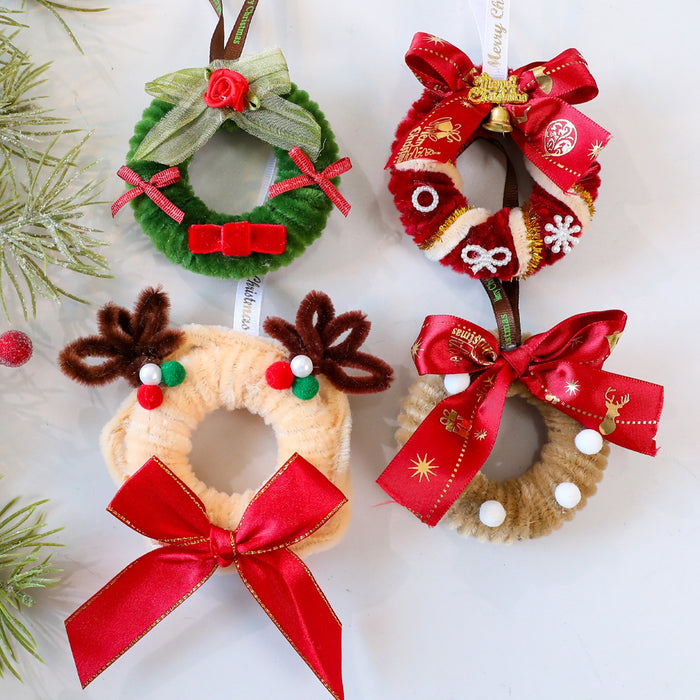 Twisted Stick Fabric Christmas Wreath Ornament DIY Christmas Tree Decoration Bow Wreath Finished Product