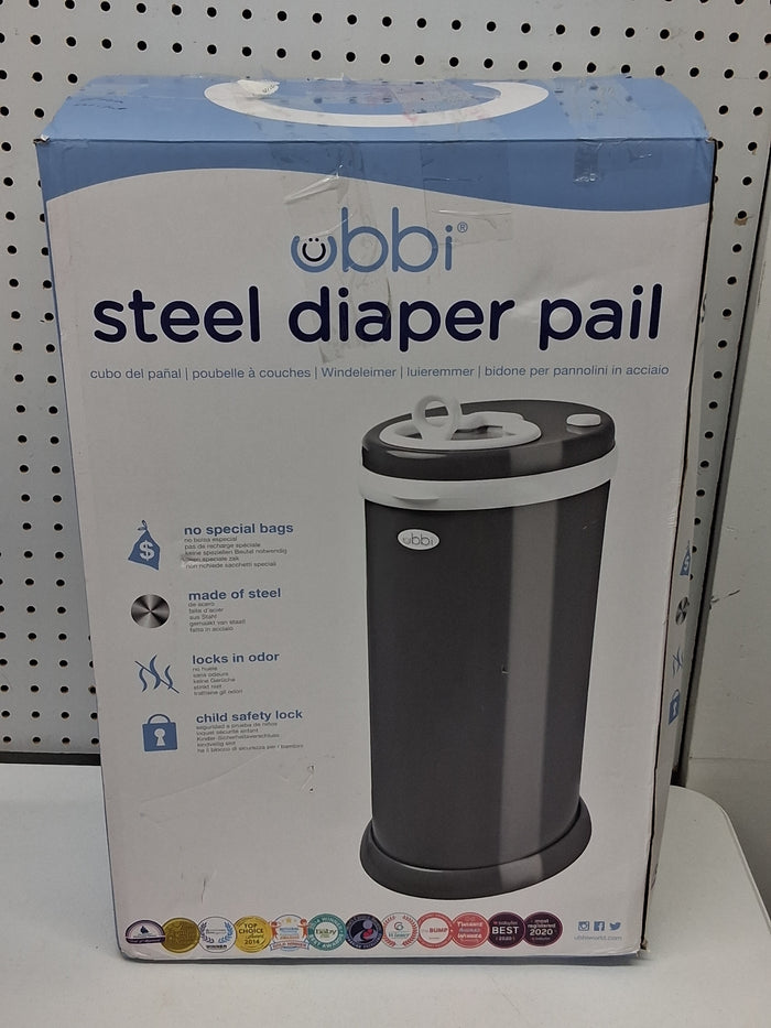 Ubbi Stainless Steel Diaper Pail, Odor Locking, No Special Bag Required, Award-Winning, Registry Must-Have, Slate - Brand New