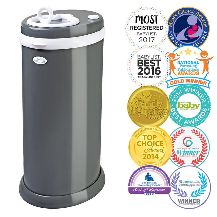Ubbi Stainless Steel Diaper Pail, Odor Locking, No Special Bag Required, Award-Winning, Registry Must-Have, Slate - Brand New