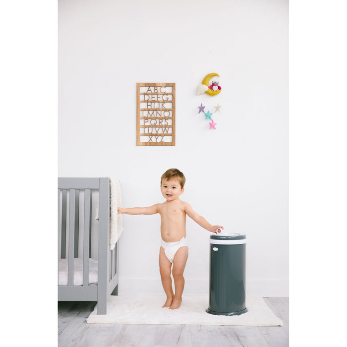 Ubbi Stainless Steel Diaper Pail, Odor Locking, No Special Bag Required, Award-Winning, Registry Must-Have, Slate - Brand New
