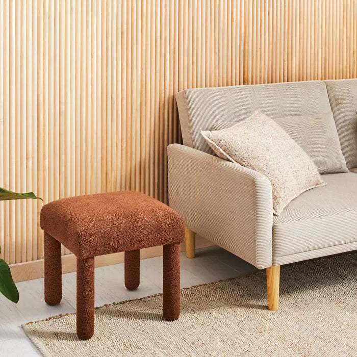 Upholstered Square Stool Ottoman Rust Boucle - Room Essentials™