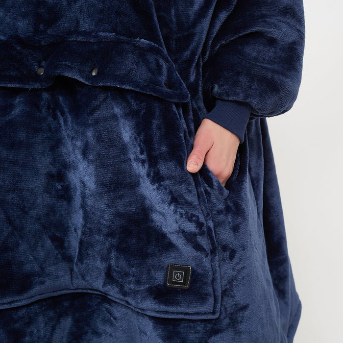 MEELANO USB Elektrisk Varmetæppe med Hætte i Blød Flannel - Varm Oversized Bærbar Tæppehættetrøje med Lommer til Vinter