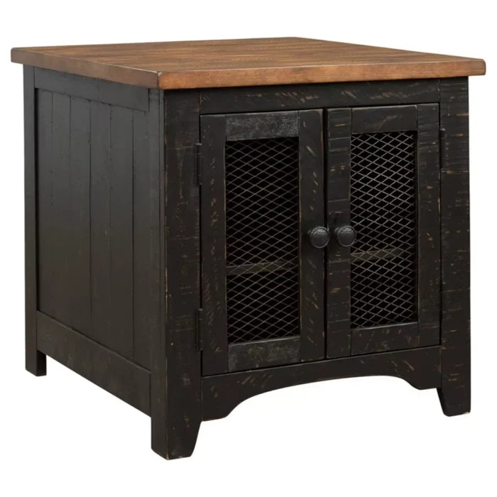 Valebeck Rectangular End Table Black/Brown - Signature Design by Ashley: Rustic Farmhouse Style with Storage - Brand New