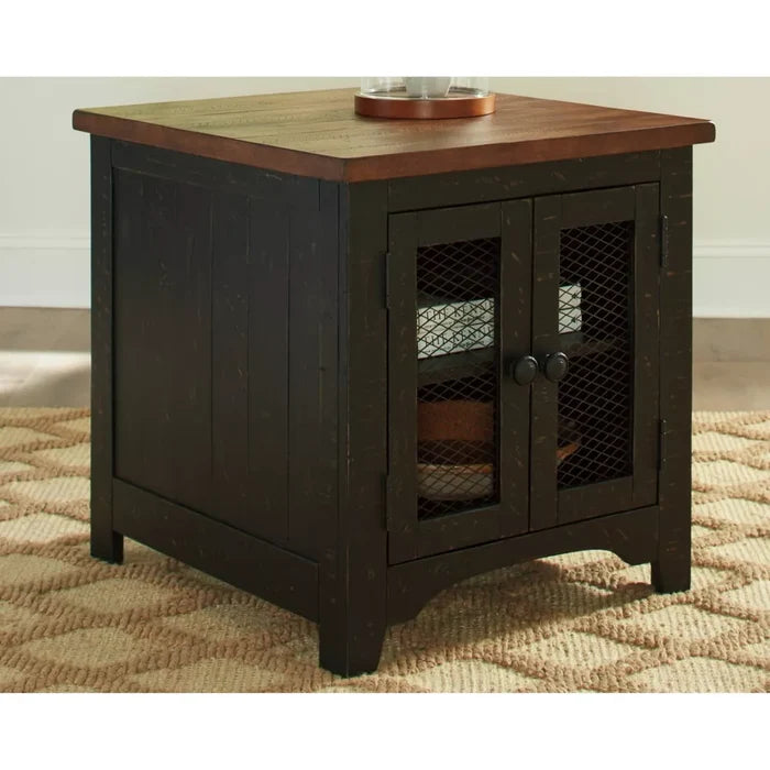 Valebeck Rectangular End Table Black/Brown - Signature Design by Ashley: Rustic Farmhouse Style with Storage - Brand New