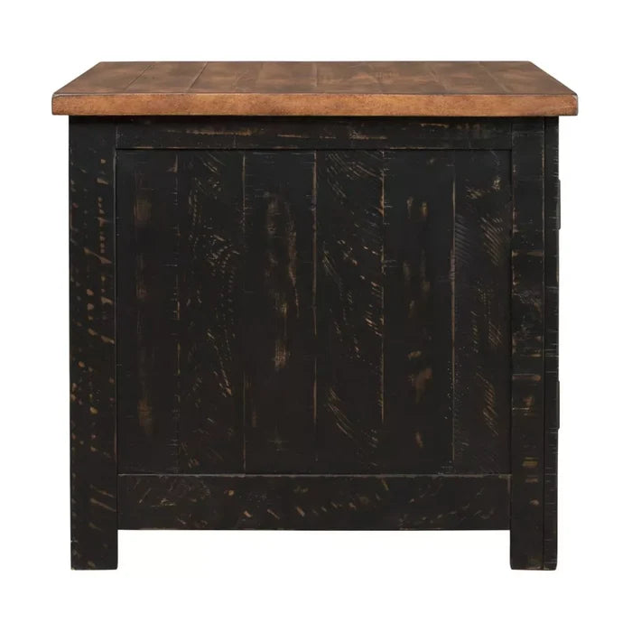 Valebeck Rectangular End Table Black/Brown - Signature Design by Ashley: Rustic Farmhouse Style with Storage - Brand New