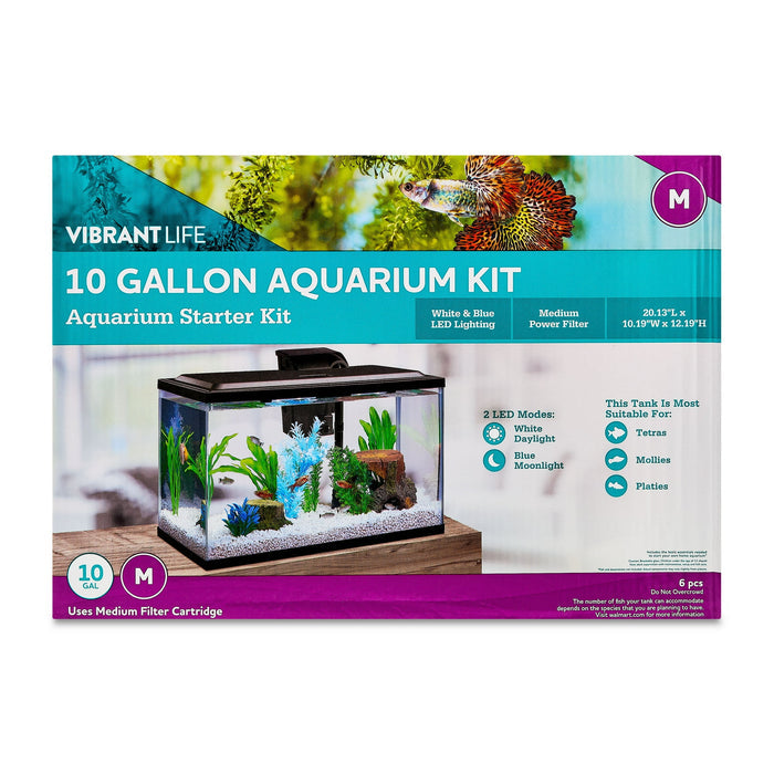 Vibrant Life 10 Gallon Aquarium Starter Kit with Blue & White LED Lights - Brand New