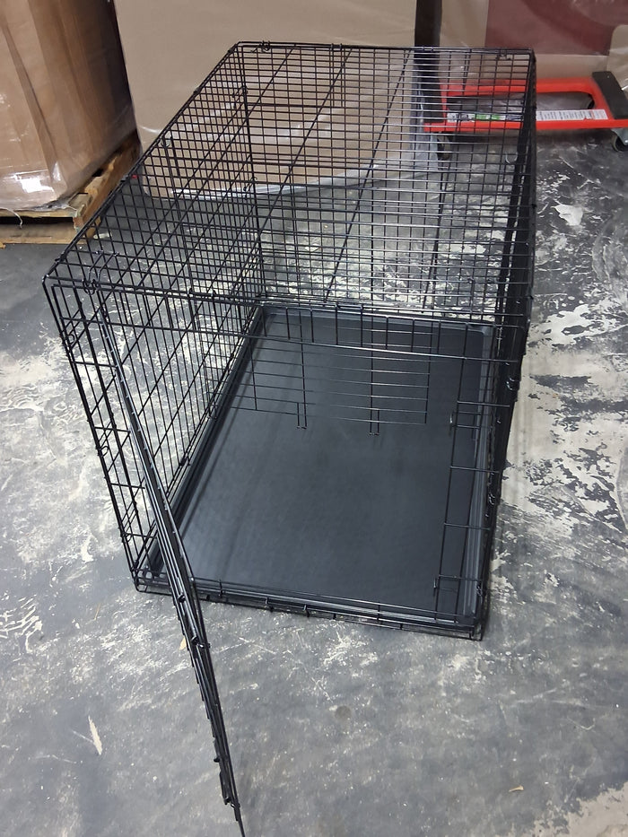 Vibrant Life Wire Dog Crate, Double-Door, Divider and Leak-Proof Tray, Metal, Foldable, Durable, Black, 36 in - Brand New