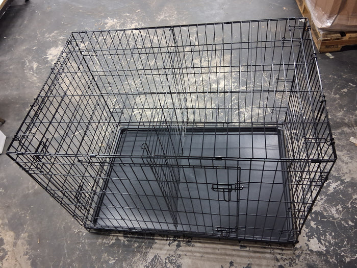 Vibrant Life Wire Dog Crate, Double-Door, Divider and Leak-Proof Tray, Metal, Foldable, Durable, Black, 36 in - Brand New