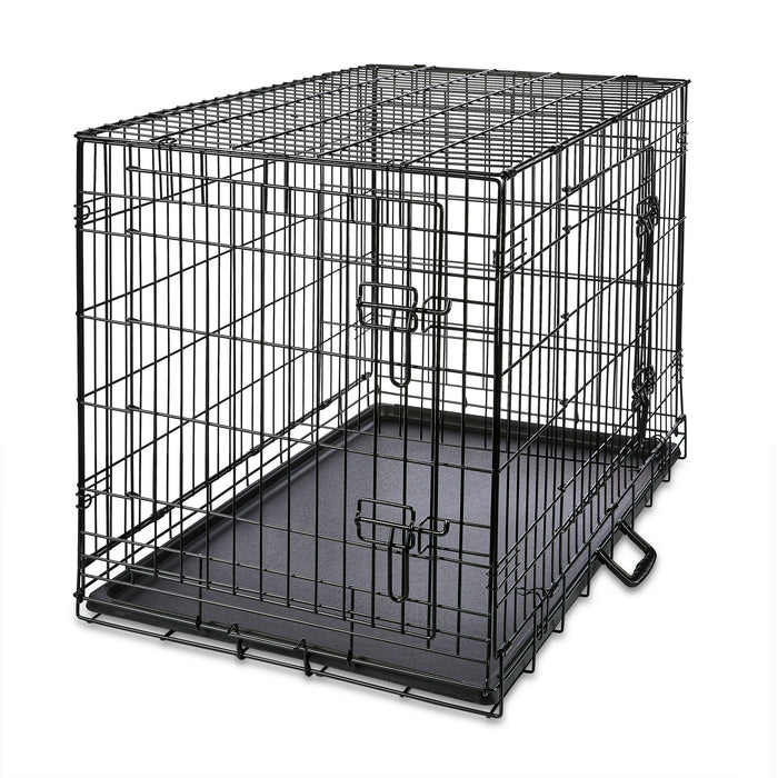 Vibrant Life Wire Dog Crate, Double-Door, Divider and Leak-Proof Tray, Metal, Foldable, Durable, Black, 36 in - Brand New