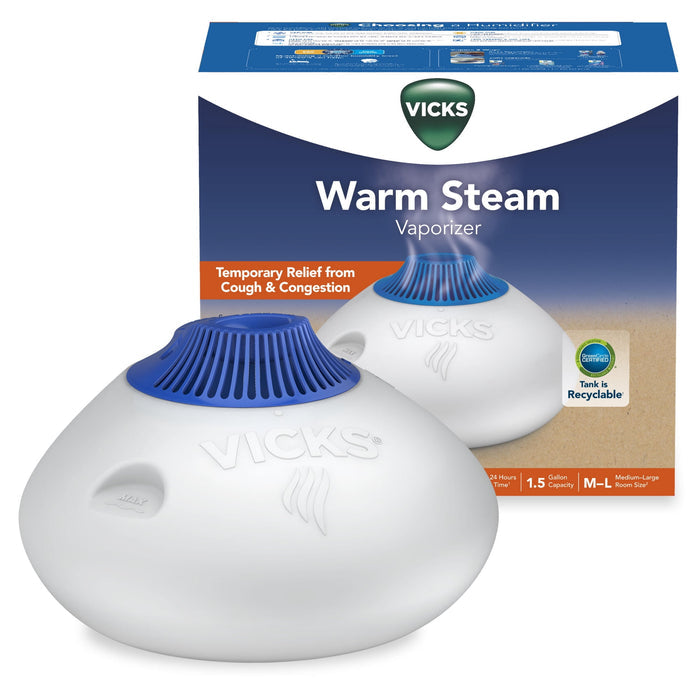 Vicks Warm Steam Vaporizer Humidifier with Night Light, 1.5 Gal, 600 Sq. Ft, White, V150SGNLUPCV2 - Brand New