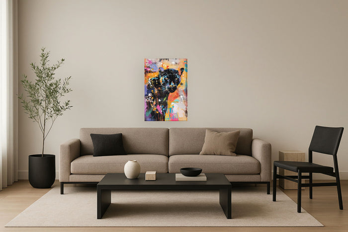Vivid Panther Gaze - 32" x 47" Framed Wall Art - Black