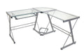 Walker Edison - 52" L-Shaped Modern Glass Corner Computer Desk - Silver - Brand New