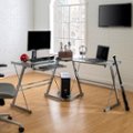 Walker Edison - 52" L-Shaped Modern Glass Corner Computer Desk - Silver - Brand New