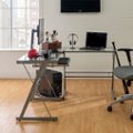 Walker Edison - 52" L-Shaped Modern Glass Corner Computer Desk - Silver - Brand New