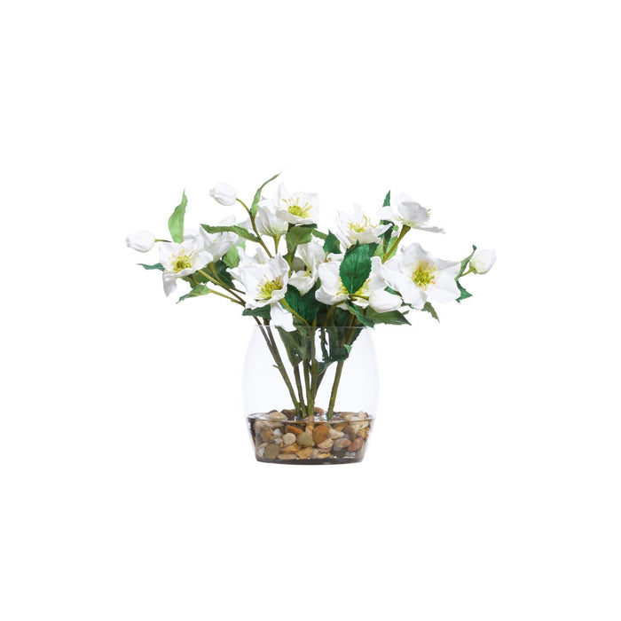 WHITE HELLEBORIS IN BARREL VASE - Hedi's Furniture