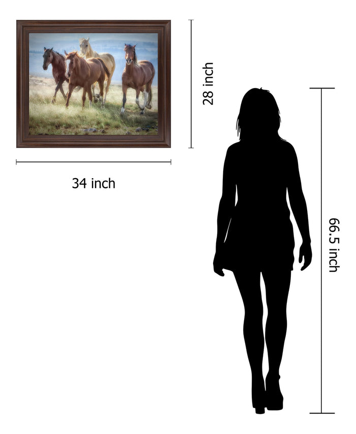 Wild Meadow Gallop - 28" x 34" Framed Wall Art - Light Brown