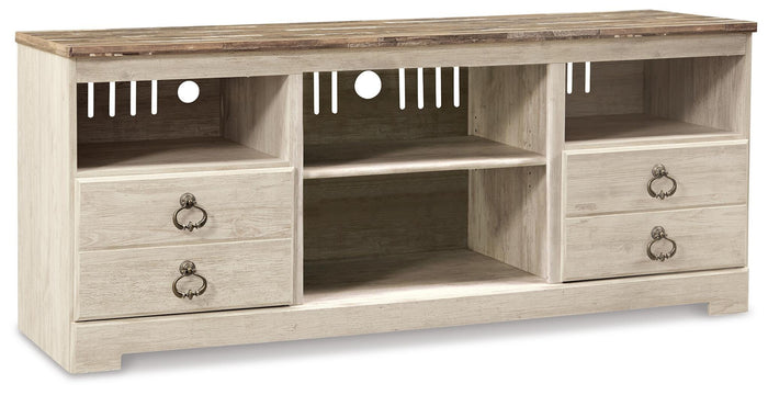 Willowton Whitewash LG TV Stand w/Fireplace Option - Brand New