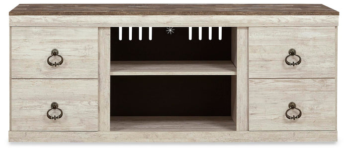 Willowton Whitewash LG TV Stand w/Fireplace Option - Brand New