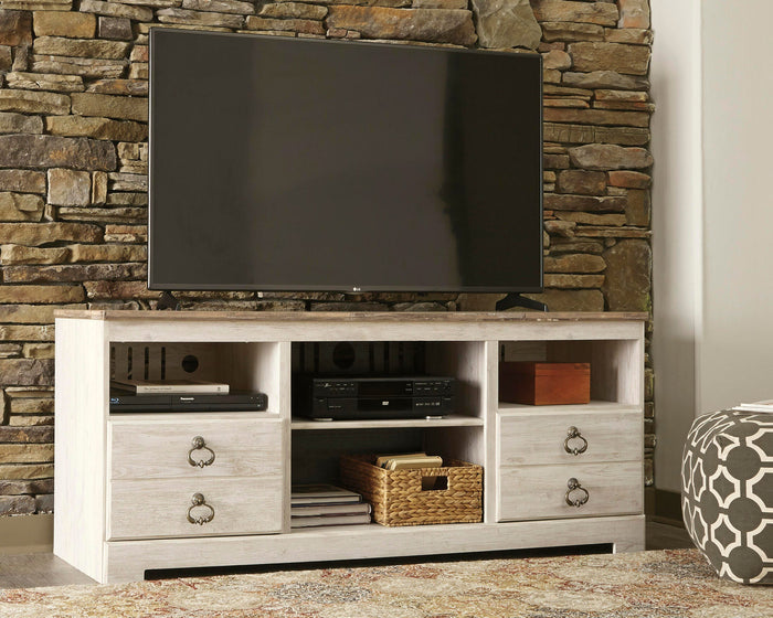 Willowton Whitewash LG TV Stand w/Fireplace Option - Brand New
