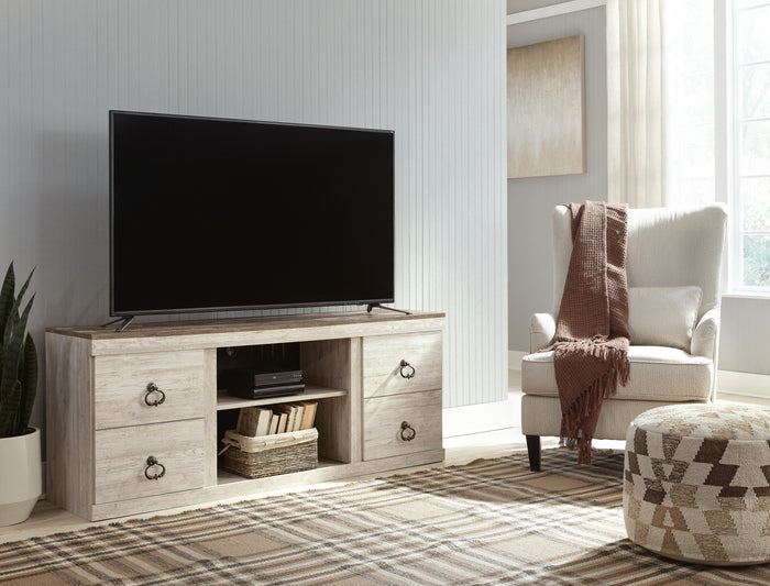 Willowton Whitewash LG TV Stand w/Fireplace Option - Brand New