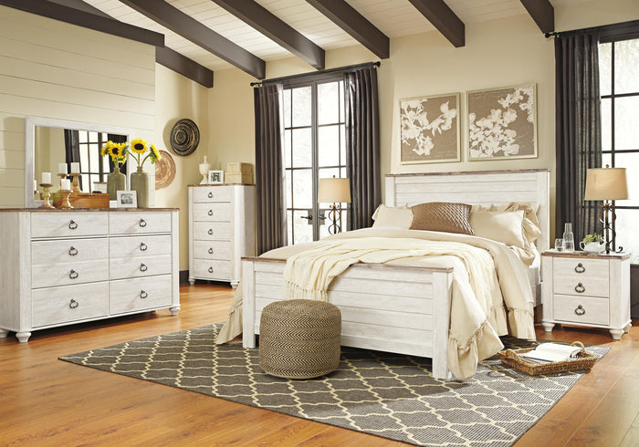 Willowton Whitewash Queen Panel Bed - Brand New