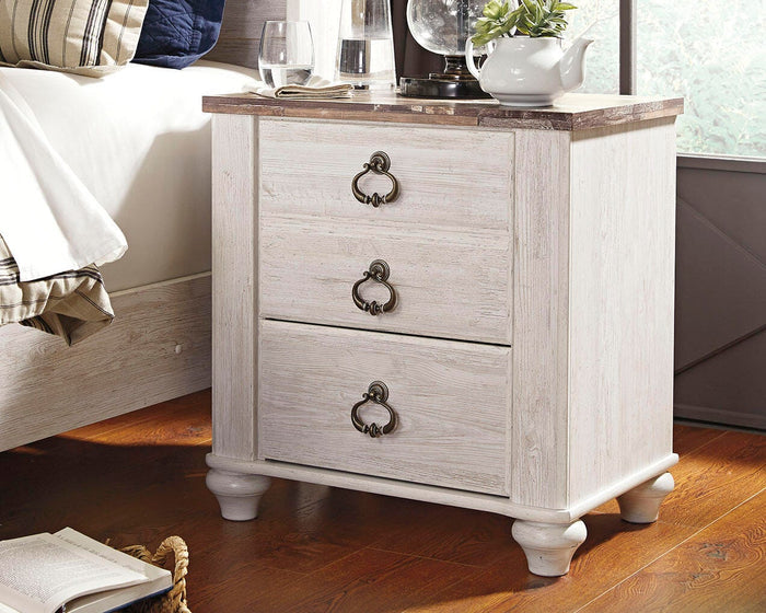 Willowton Whitewash Two Drawer Night Stand - Brand New