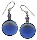 Indigo blue glass and amethyst crystal earrings from Owen Glass Collection featuring elegant, handcrafted jewelry design.