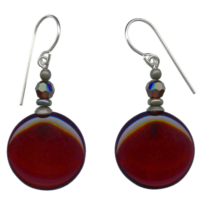 Owen Glass Collection Garnet glass and crystal dangle earrings with window-inspired design and sparkling accents.
