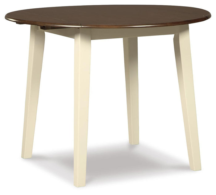 Woodanville Cream/Brown Round DRM Drop Leaf Table - Brand New