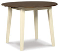 Woodanville Cream/Brown Round DRM Drop Leaf Table - Brand New